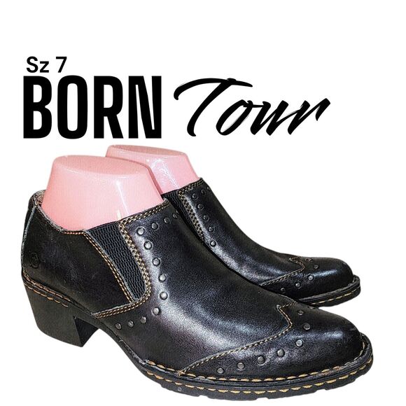 BORN TOUR Sz 7 Black Leather Silver Studs Western Boho Coachella Ankle Booties - Picture 1 of 14